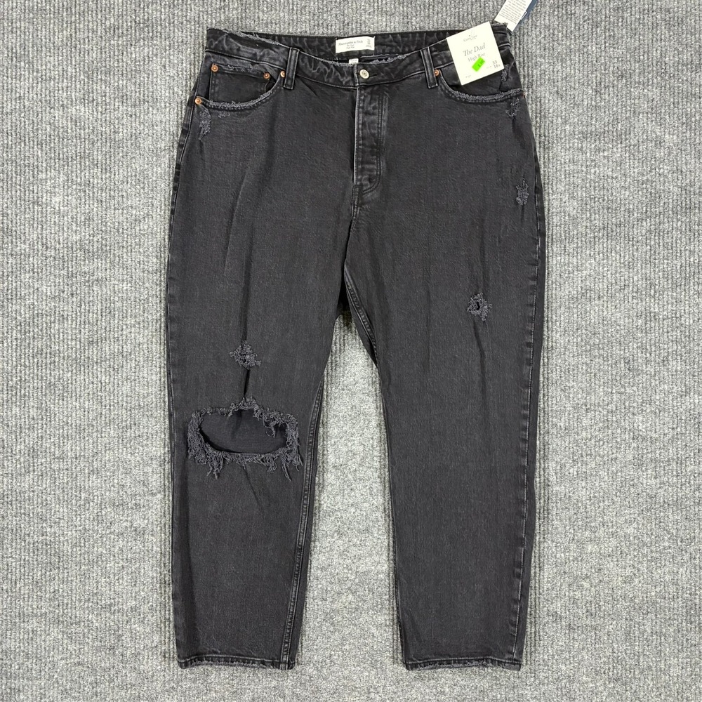 Abercrombie Fitch‎ Curve Love Dad High Rise Jeans Womens Size 31/16S Black Denim